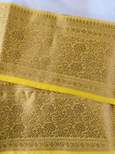 Chanderi Silk saree | Off white with Yellow & Gold Border | Handwoven | Ships from California